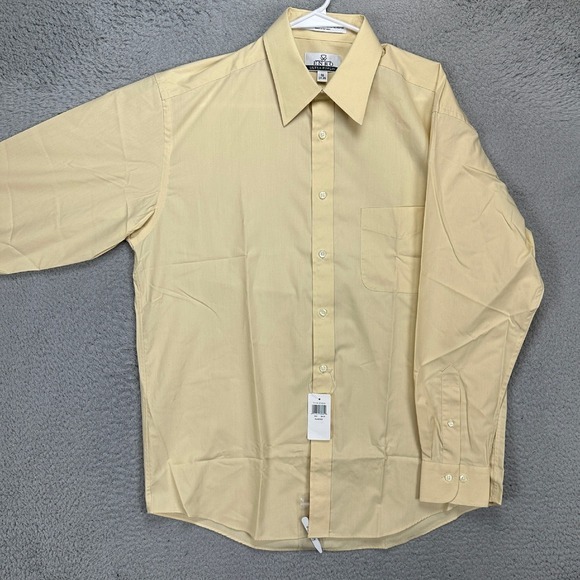 Enro Ultra Poplin Dress Shirt Adult 16 34-35 Yellow Button‎ Up Pocket Mens NEW - Picture 1 of 10